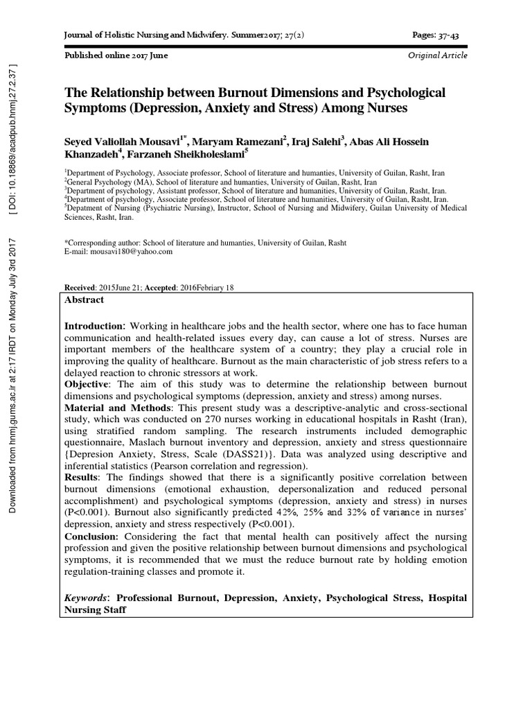 The Relationship Between Burnout Dimensions and Ps | PDF | Occupational ...