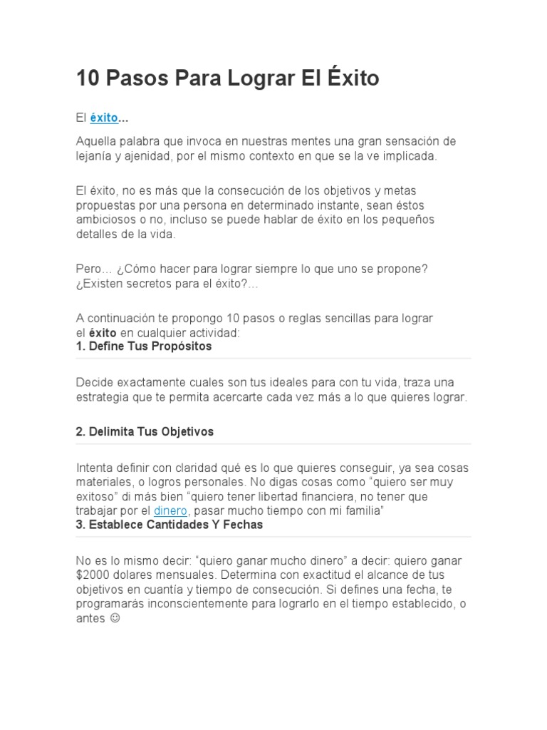 10 Pasos para Alcanzar el Éxito | PDF | Felicidad | Vida
