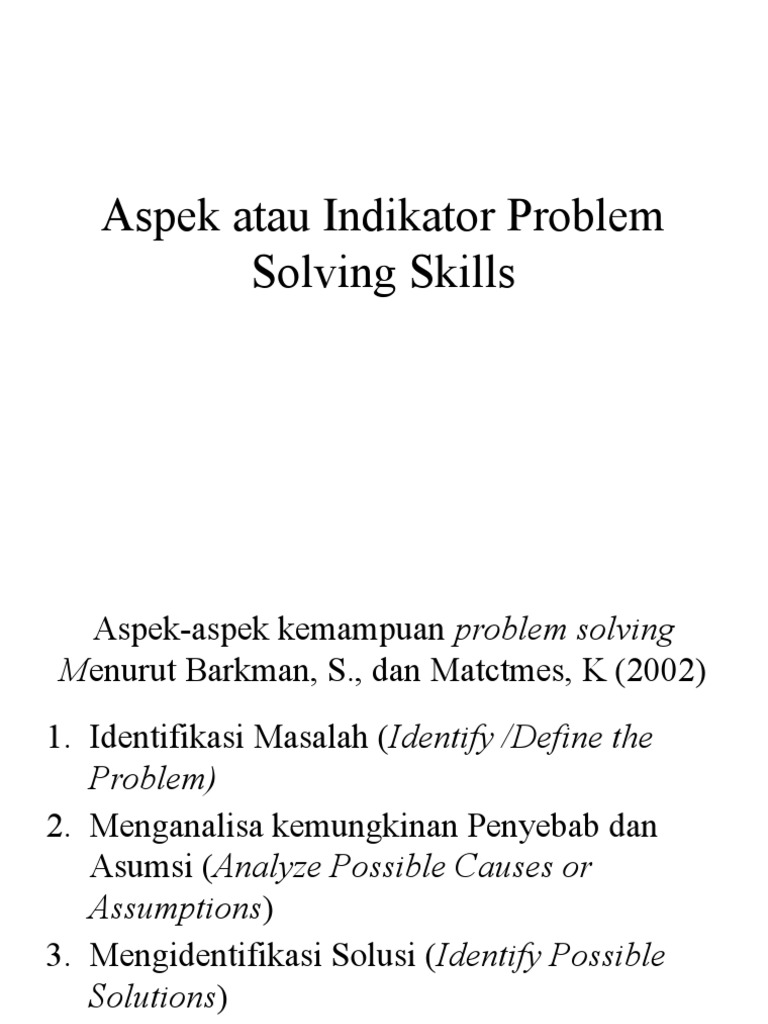 Aspek atau indikator problem solving skills pdf