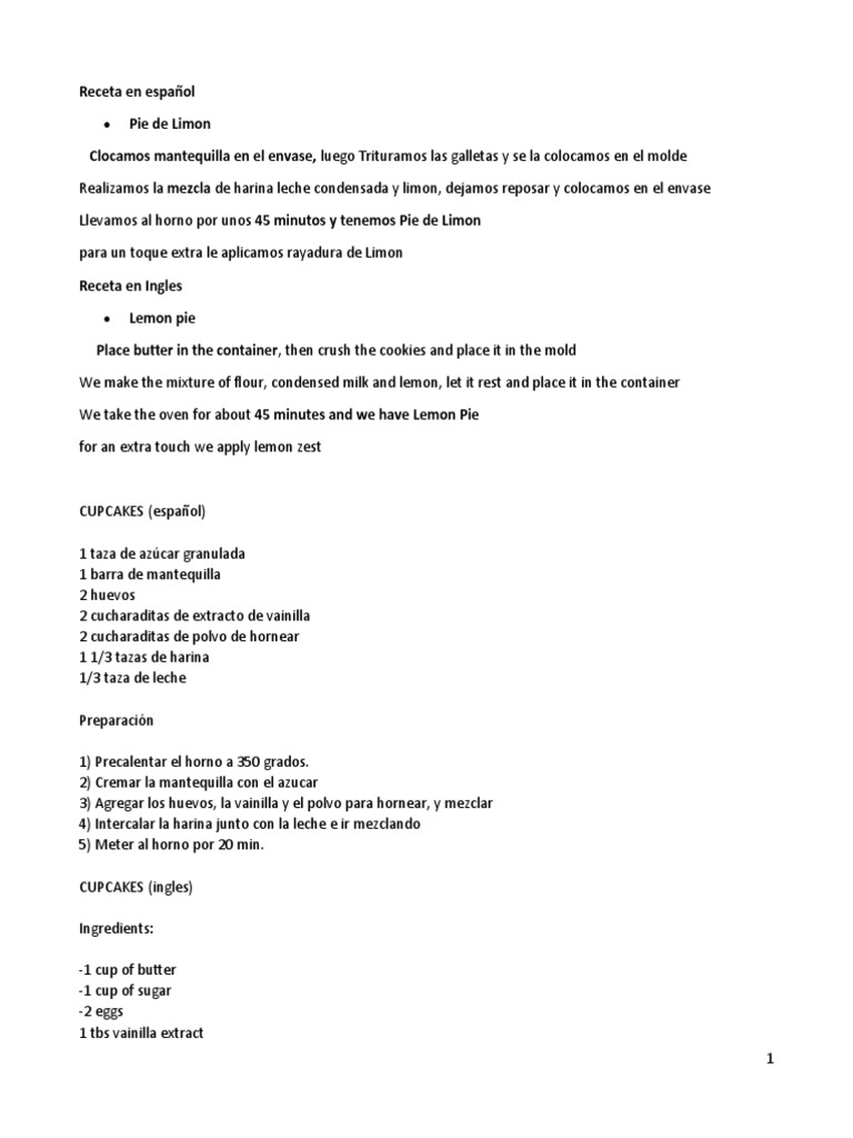 Receta en INGLES - Español | PDF | Baking | Foods