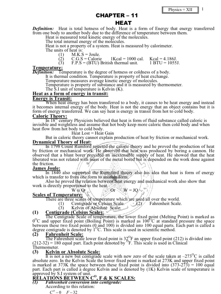 Notes Physics-XII | PDF | Heat | Gases