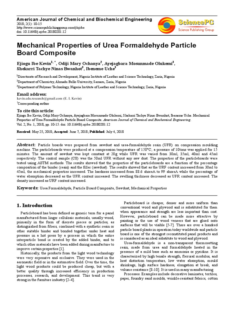 Mechanical Properties of Urea Formaldehyde | PDF | Urea | Formaldehyde