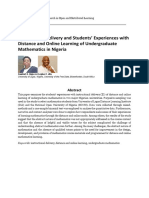 Instructional Delivery and Students' Experiences With Distance and Online Learning of Undergraduate Mathematics in Nigeria