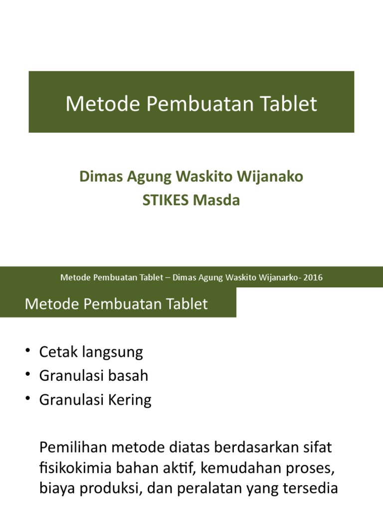 Metode Pembuatan Tablet Farmasi | PDF