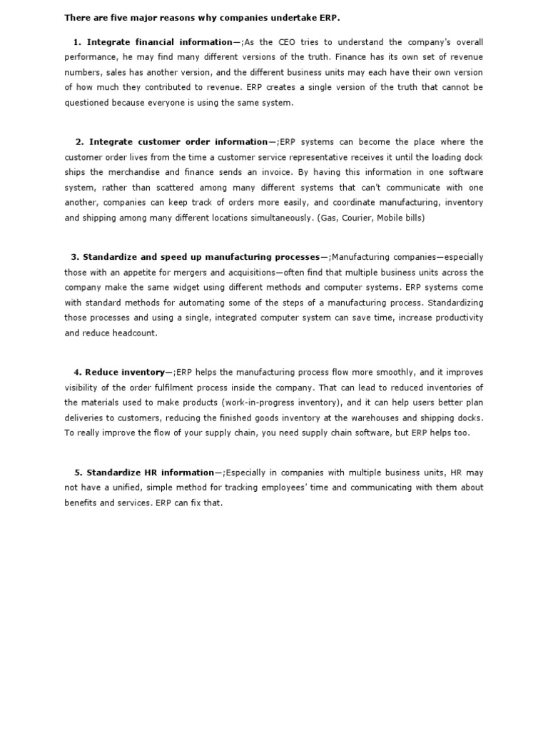 Key Benefits of ERP Systems | PDF | Enterprise Resource Planning ...