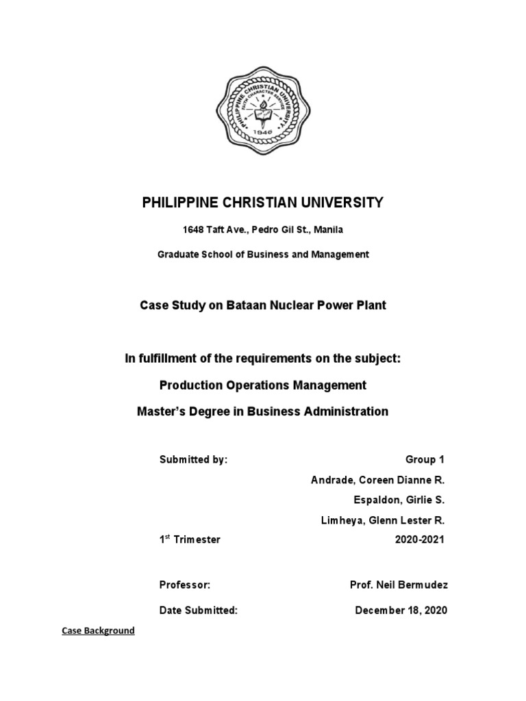 Case Study On Bataan Nuclear Power Plant Pdf Nuclear And Radiation