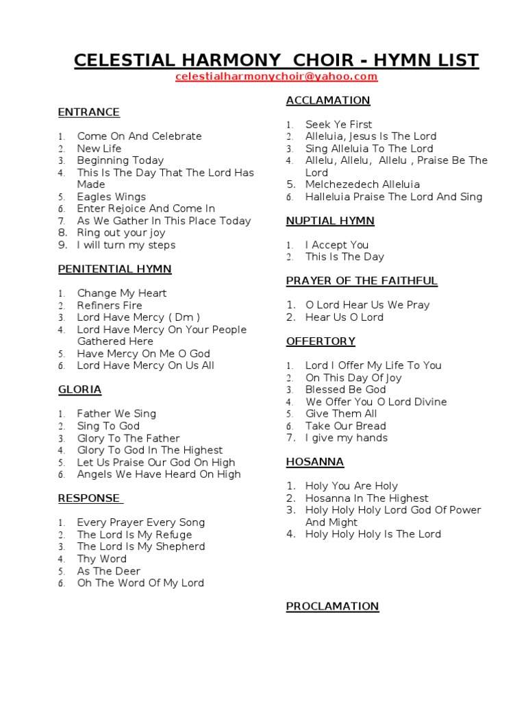 Celestial Harmony Hymn List | PDF