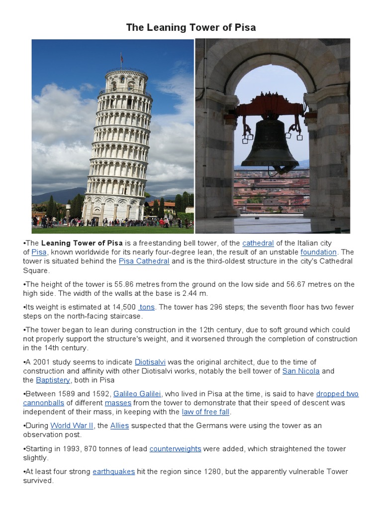 The Leaning Tower of Pisa: Cathedral Pisa Foundation Pisa Cathedral | PDF