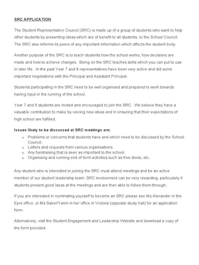 SRC Application for Student Leaders | PDF | Leadership | Communication