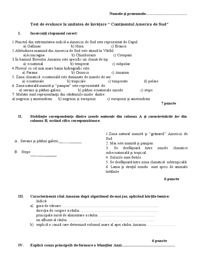 Test de Evaluare Clasa 6 Geografie | PDF