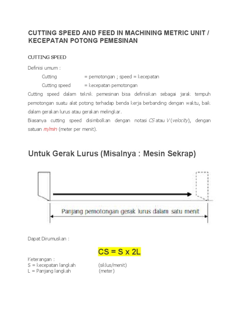 Cutting Speed and Feed in Machining Metric Unit PDF