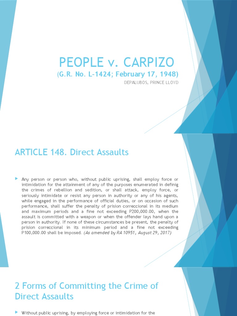 Direct Assaults Under Article 148 Explained | PDF | Assault | Crime ...