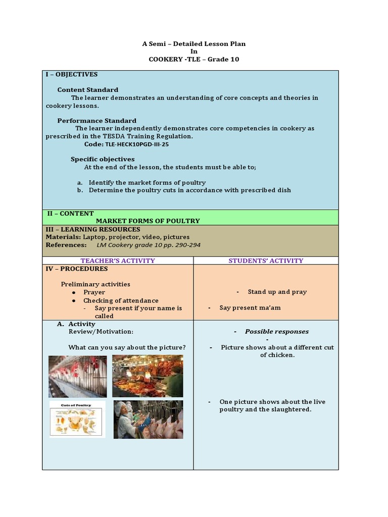 Cot 2021 Cleaning and Sanitizing PDF Lesson Plan Poultry
