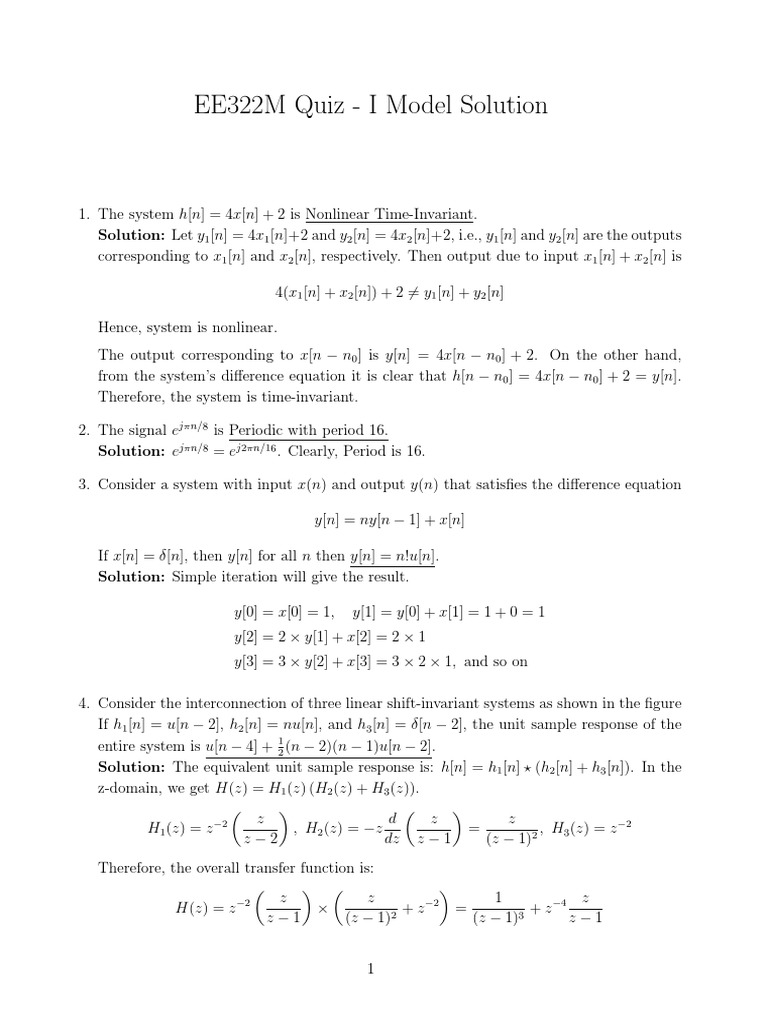 Ee322m Quiz 1 Solution Signal Processing Mathematical Analysis