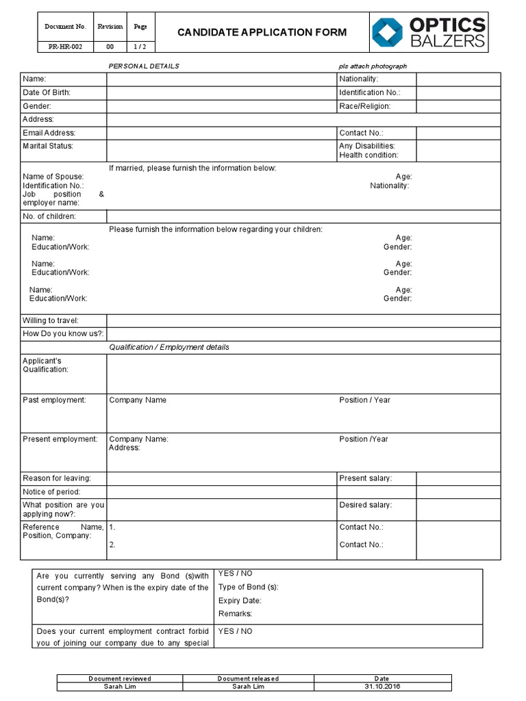 Candidate Application Form PR-HR-002 | PDF | Employment | Justice