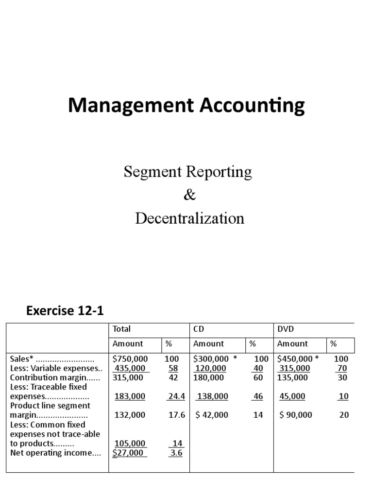Management Accounting: Segment Reporting & Decentralization | PDF ...