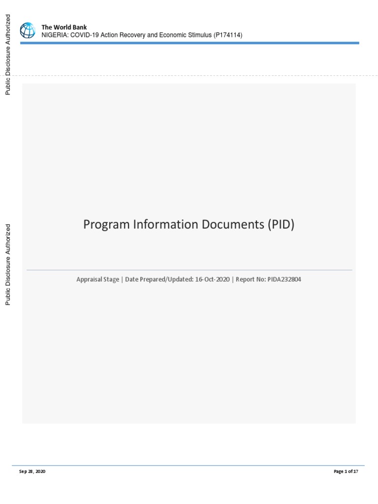 Program Information Documents (PID) : The World Bank | PDF | Recession ...