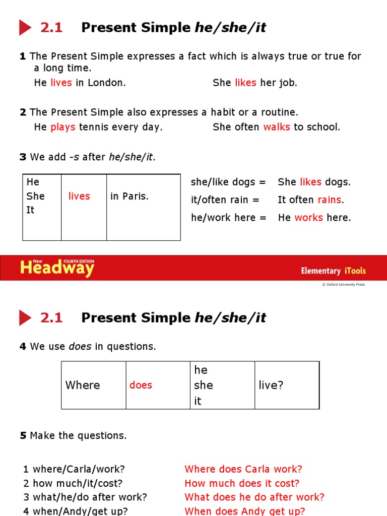 Present Simple He/she/it: Lives Likes | PDF