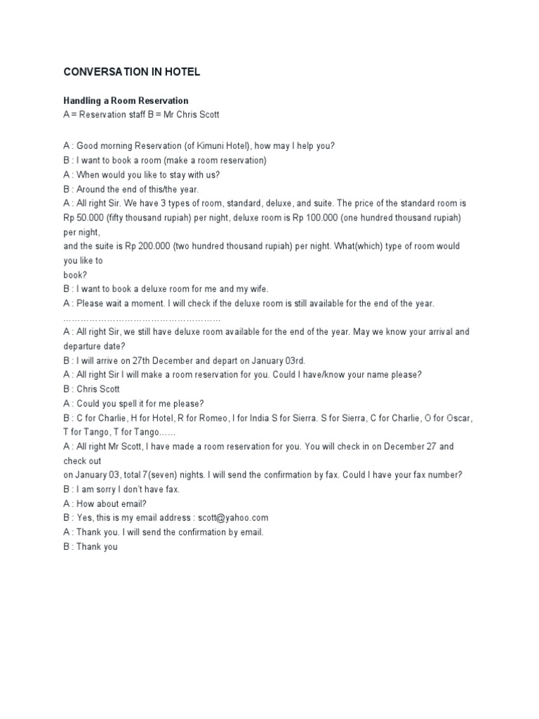hotel reservation conversation telephone pdf Conversacion ingles prirewe