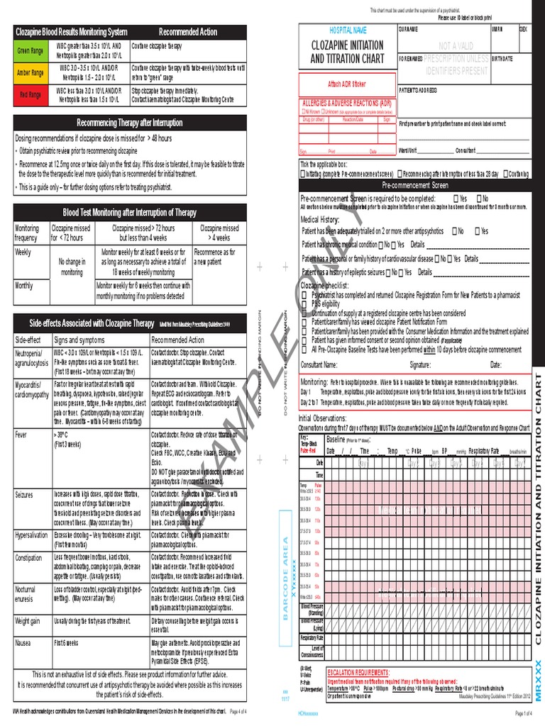 WA Adult Clozapine Initiation and Titration Chart | PDF | Clozapine ...