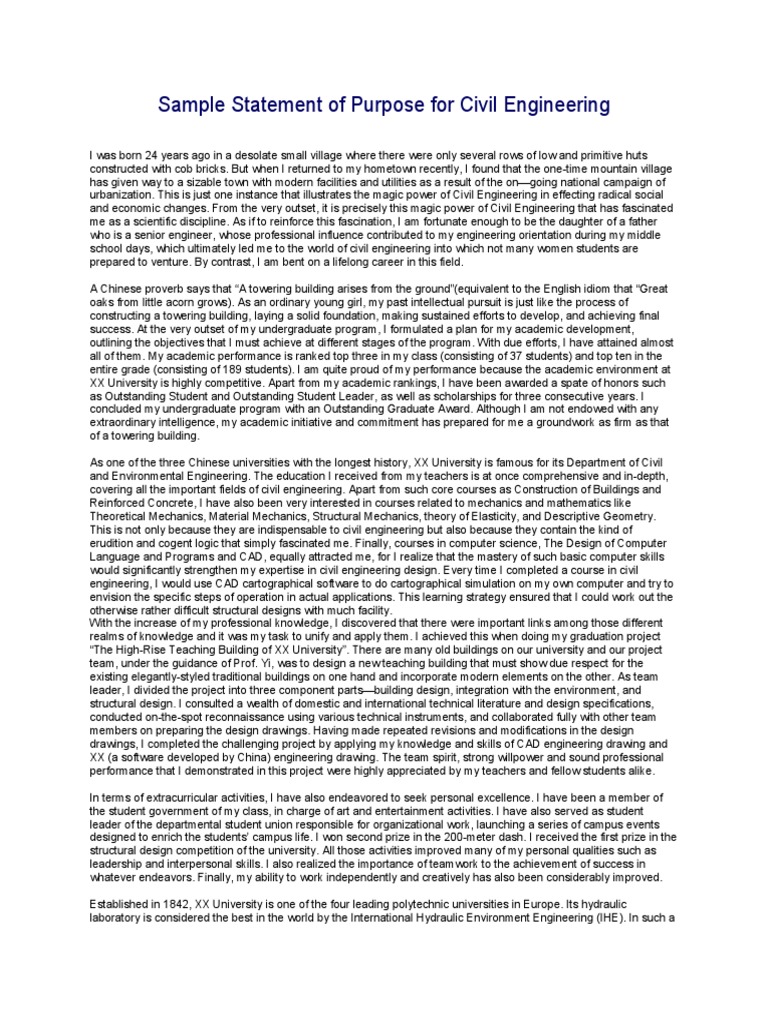 Sample Statement of Purpose For Civil Engineering | PDF | Engineering ...