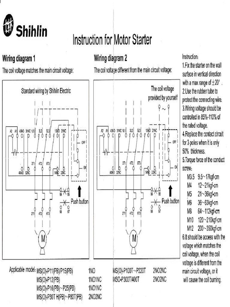 Instruction For Motor Starter - Wiring Diagram | PDF