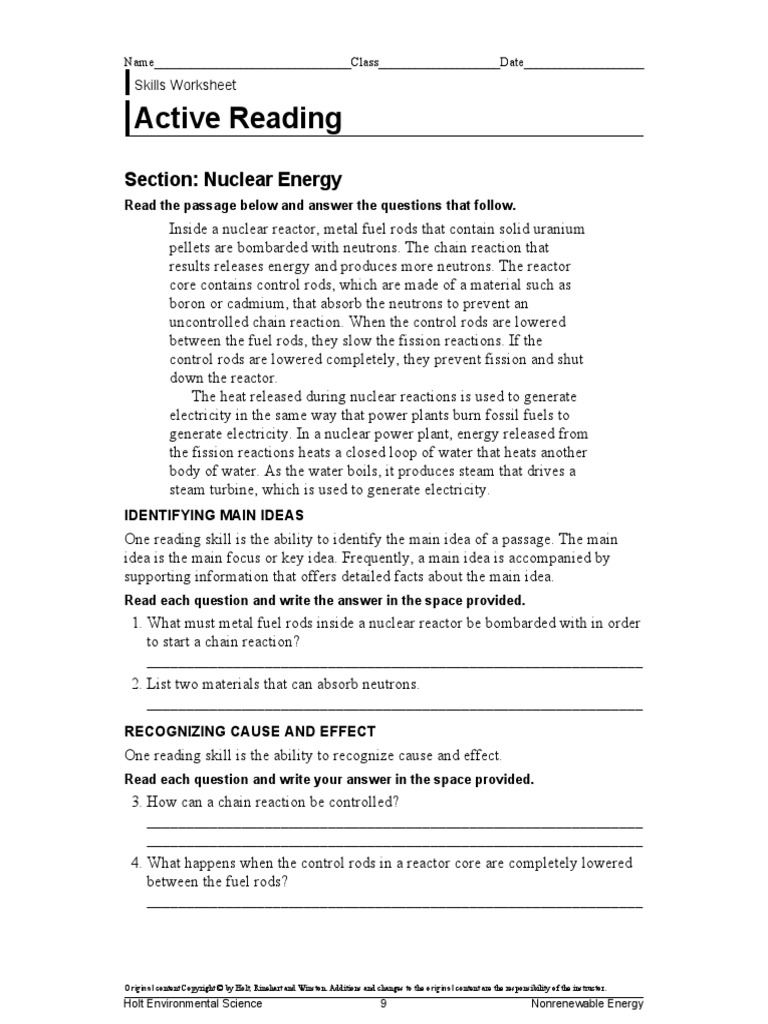 Active Reading: Section: Nuclear Energy | PDF | Nuclear Reactor 