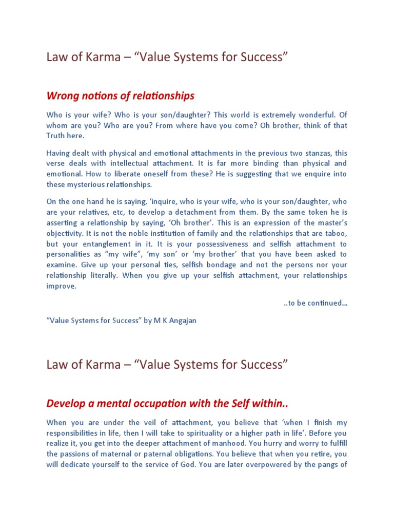 Law of Karma Value Systems For Success. | PDF | Metaphysics Of Mind ...