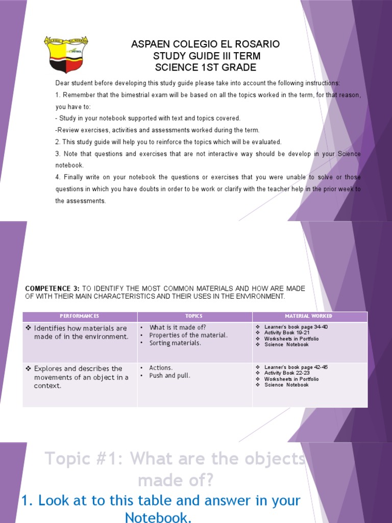 Science - Study Guide First Grade - Third Term | PDF | Notebook ...