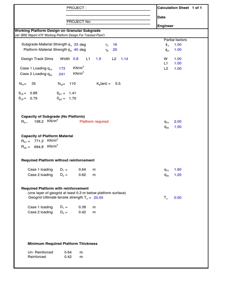 Calculation of Minimum Required Platform Thickness for Granular