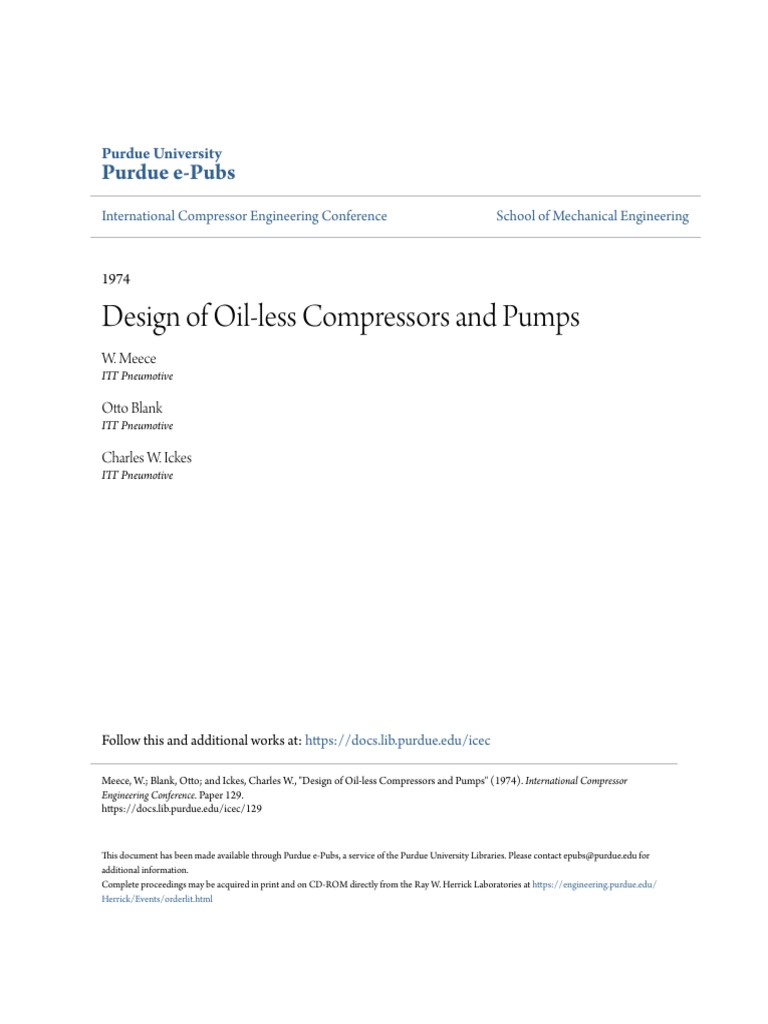 Design of Oil-Less Compressors and Pumps | PDF | Piston | Bearing ...