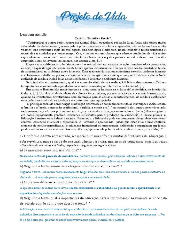 Reflexões sobre Projeto de Vida e Educação | PDF