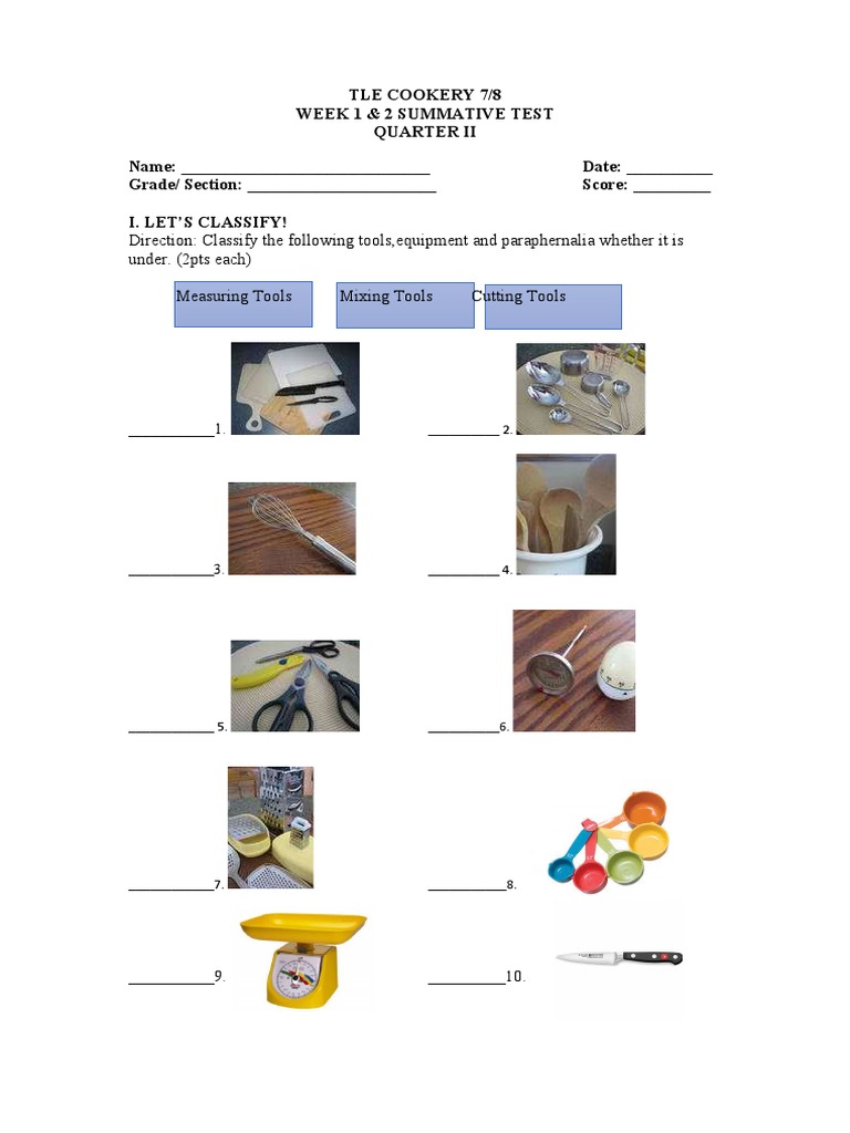 Direction Classify The Following Tools, Equipment and Paraphernalia