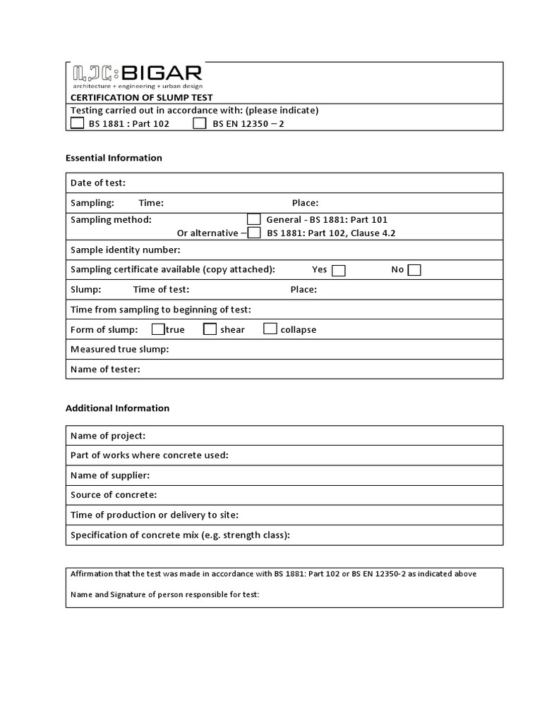 Concrete Testing Certification Formats | PDF | Concrete | Nature