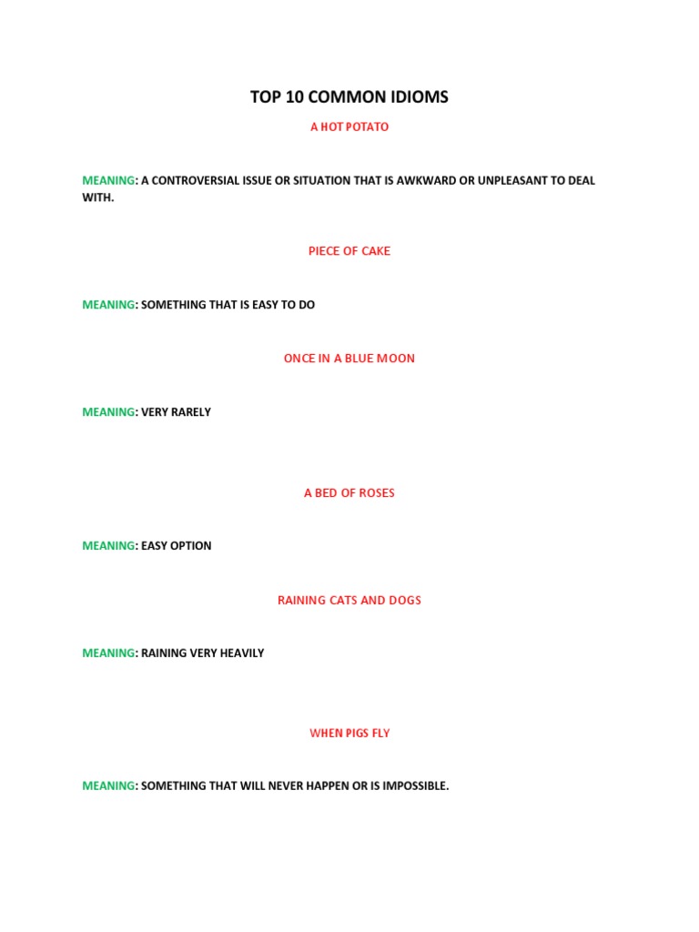 Top 10 Common Idioms | PDF
