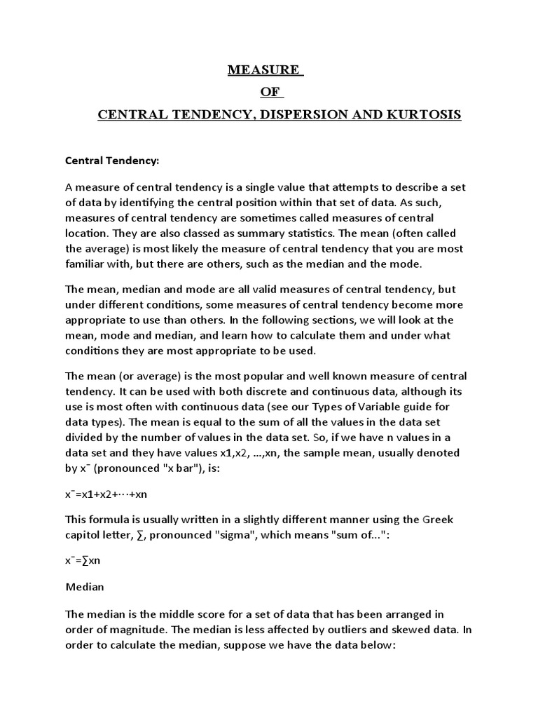 Measure of Central Tendency Dispersion A | PDF | Mean | Mode (Statistics)
