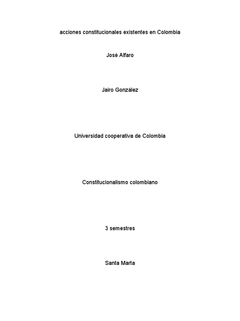 Acciones Constitucionales Existentes en Colombia | PDF | Derecho ...