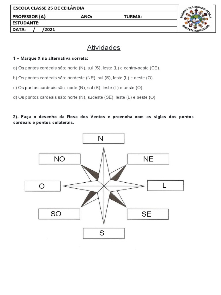 Atividades sobre Pontos Cardeais 4º Ano | PDF