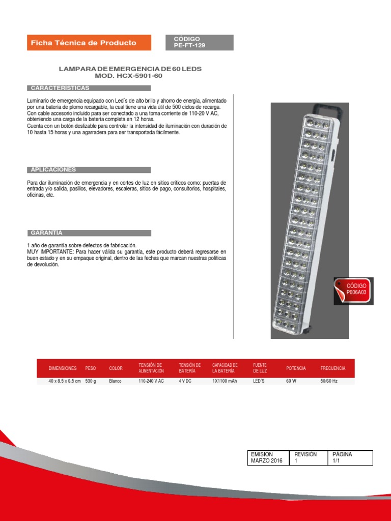Ficha Técnica Lampara de Emergencia PDF