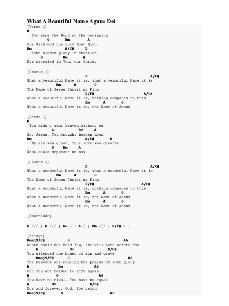 What A Beautiful Name Agnus Dei Chords | PDF | Lamb Of God | Song 