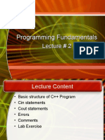 C++ Programming Fundamentals Lecture #2: I/O Statements, Structure & Errors