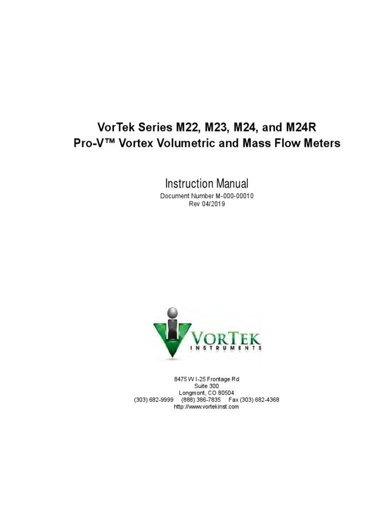 Instruction Manual Vortex M22, M23, M24, and M24R | PDF | Flow ...