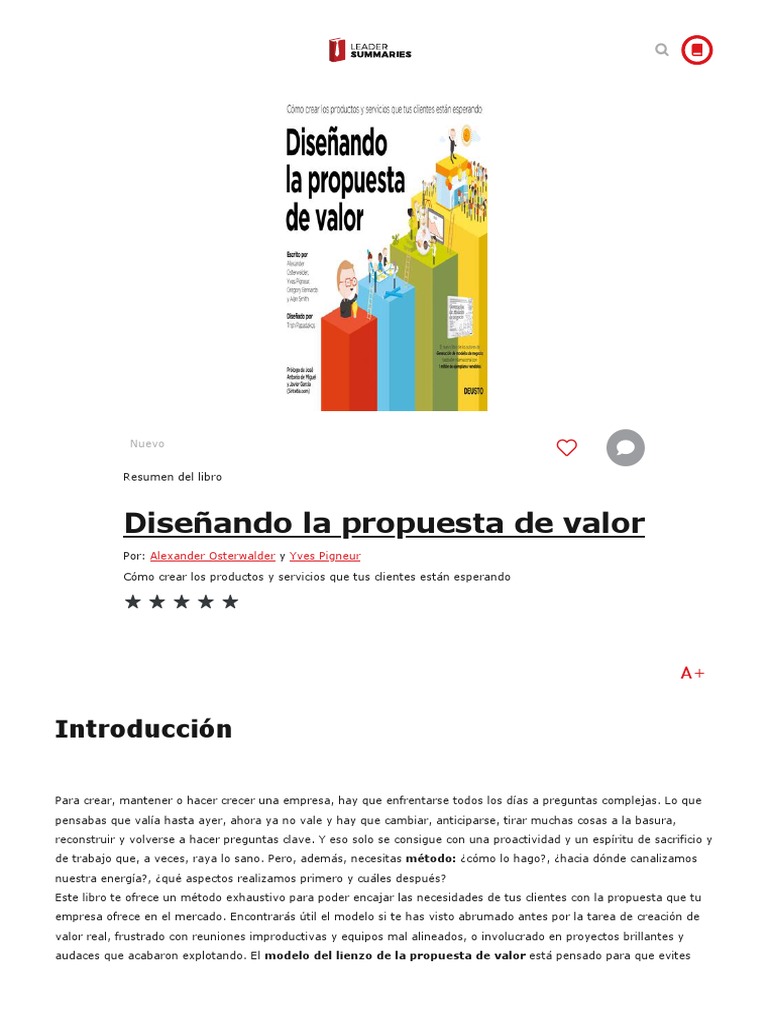 Resumen del libro 'Diseñando la propuesta de valor' de Alexander