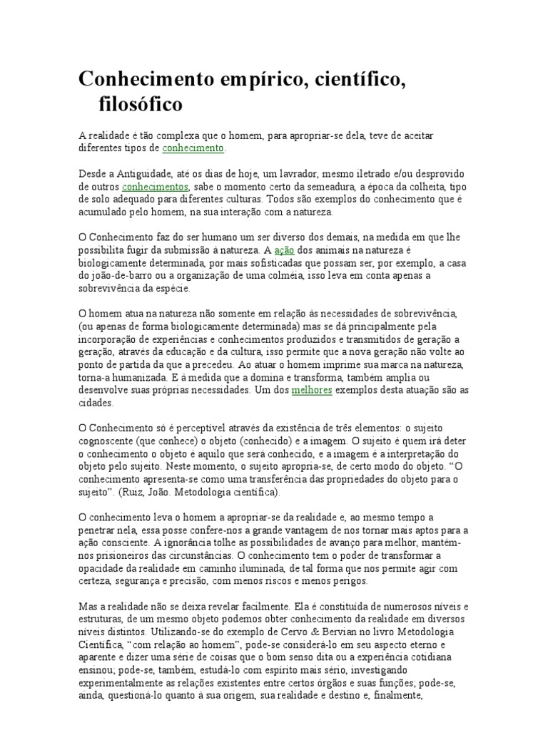 Tipos de Conhecimento Empírico | PDF | Conhecimento | Science