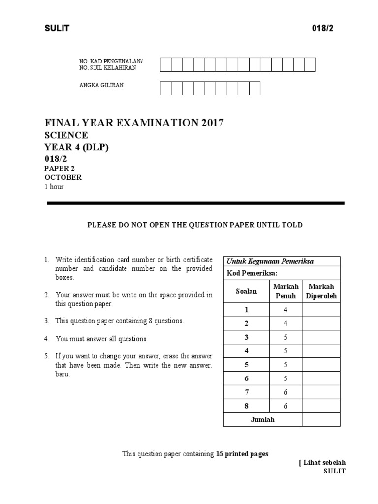 Science Year 4 Paper 2 Pdf Nature