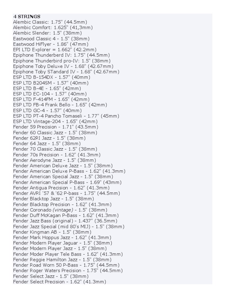 Bass Nut Widths PDF Bass Guitar Musical Instruments