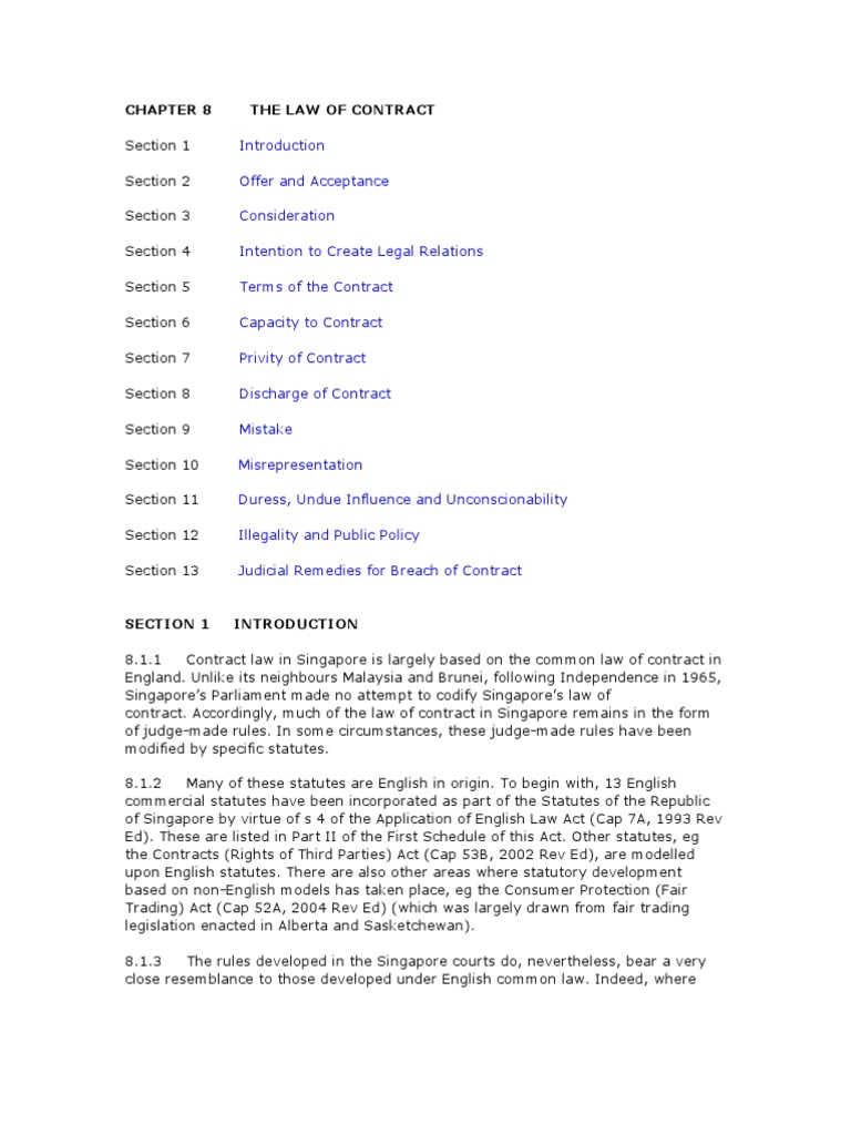Law Of Contract Singapore Pdf Offer And Acceptance Contractual Term