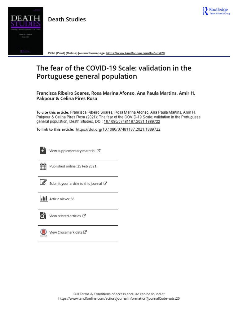 The Fear of The COVID 19 Scale Validation in The Portuguese General ...