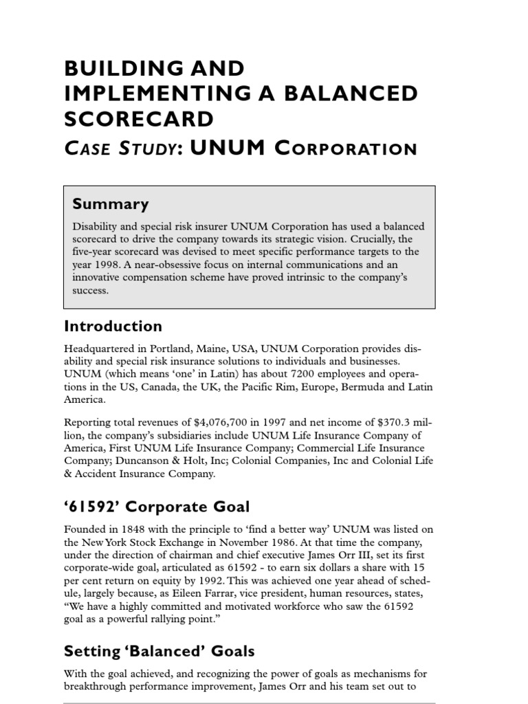 balanced scorecard company case study