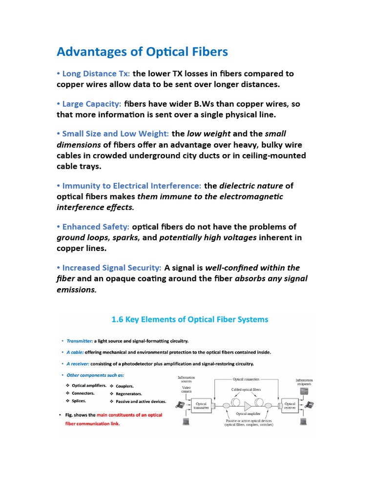 Advantages of Optical Fibers | PDF | Dispersion (Optics) | Optical Fiber